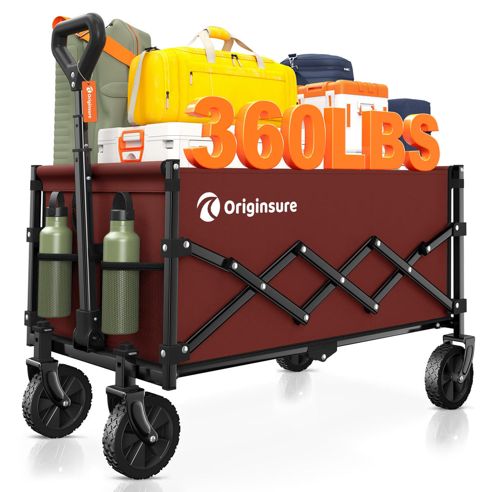 Originsure red collapsible wagon folded for compact trunk storage.