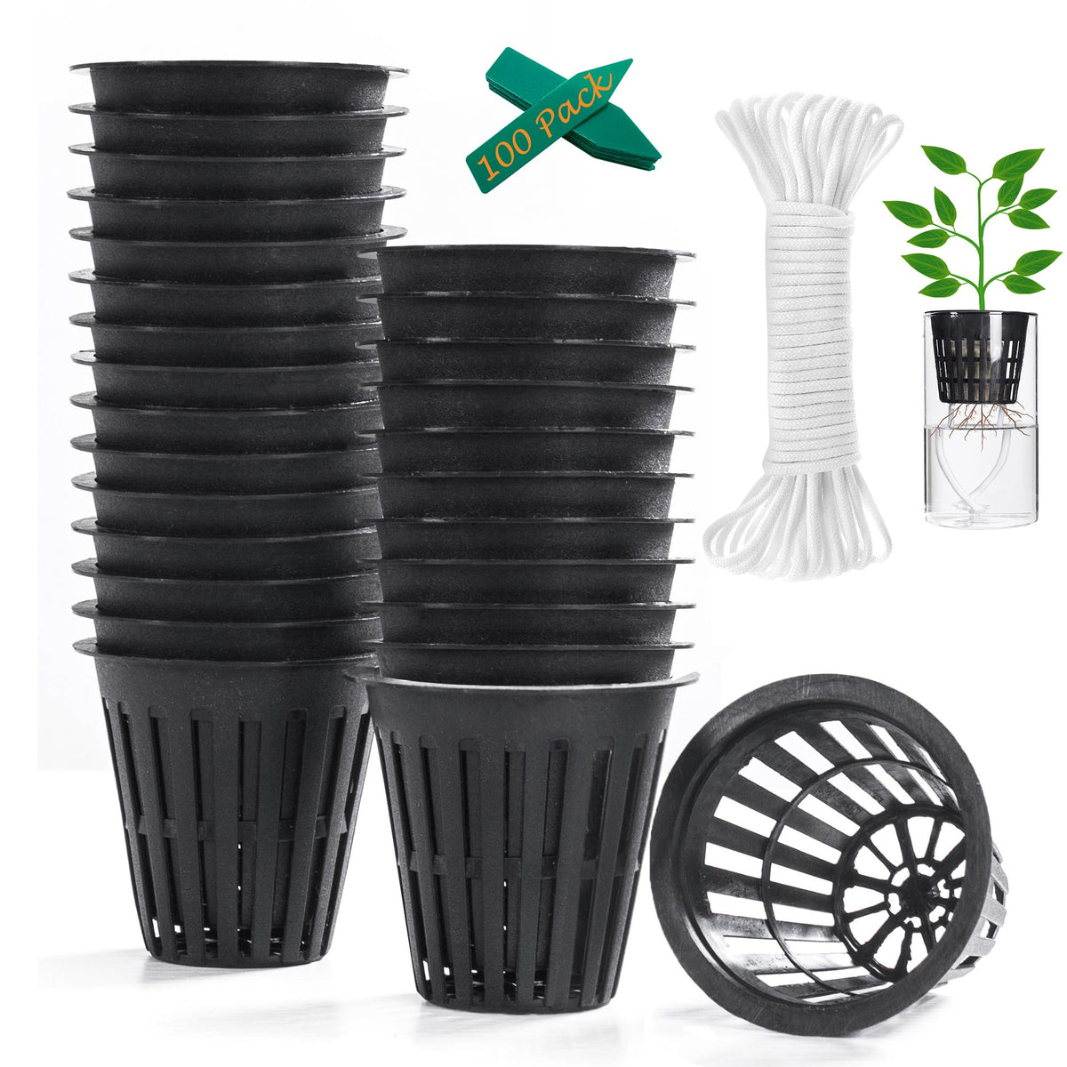 ORIMERC 2-inch net pot assembly with slotted mesh for aeration in hydroponics.