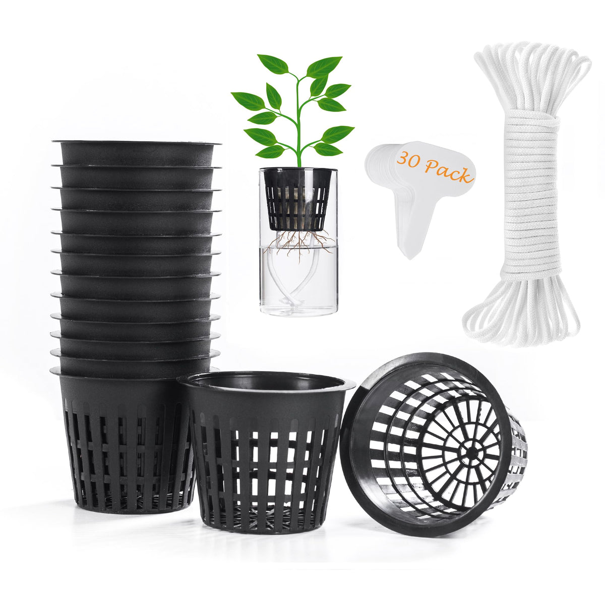 ORIMERC 30-pack net cups with 3-inch diameter for versatile hydroponic setups