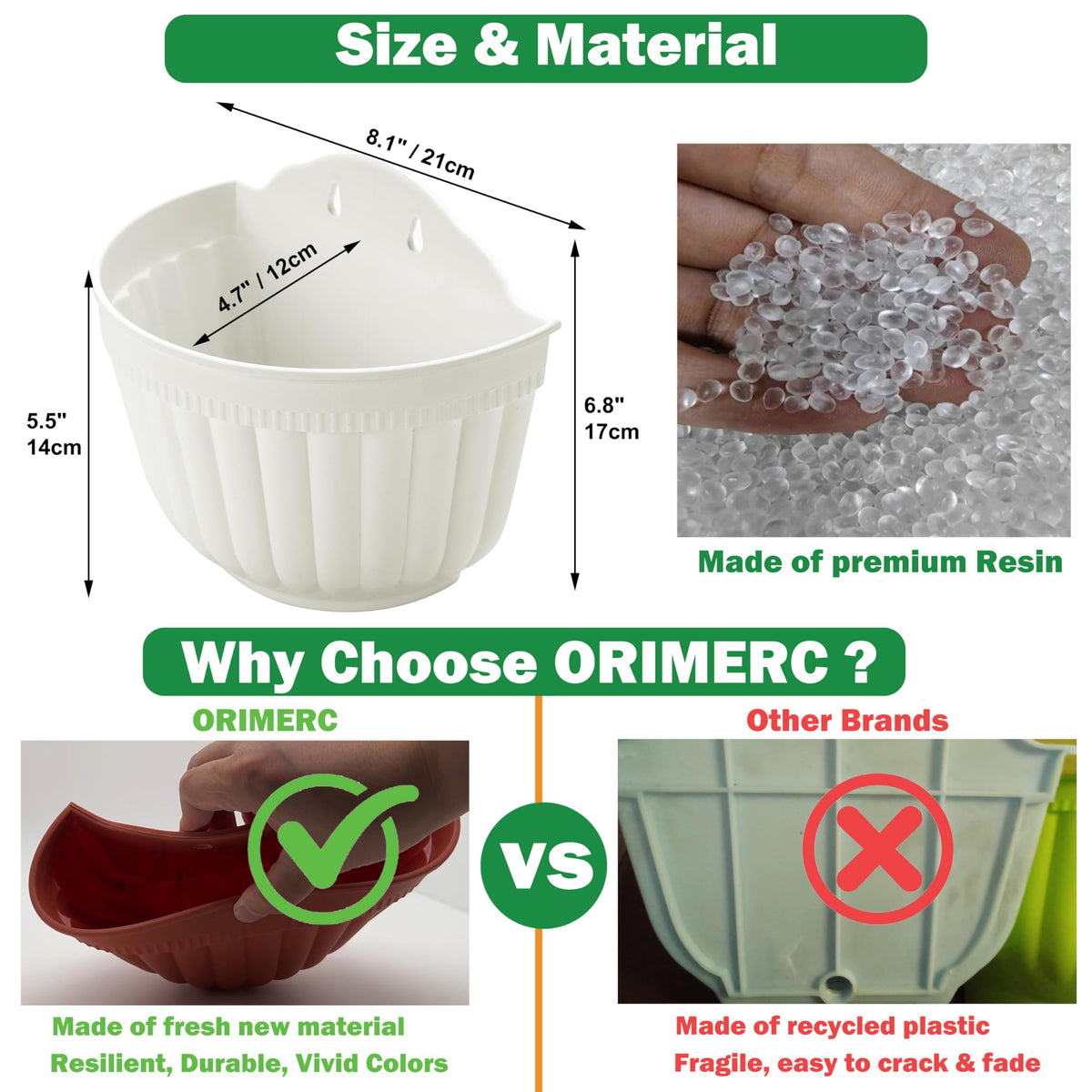 ORIMERC outdoor-ready wall planter with UV protection and weather resistance.