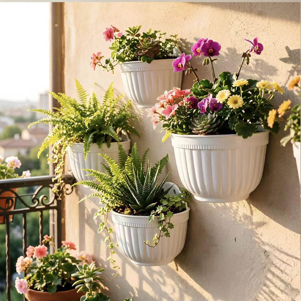 ORIMERC window hanging basket in white ideal for sunny herbs on a window