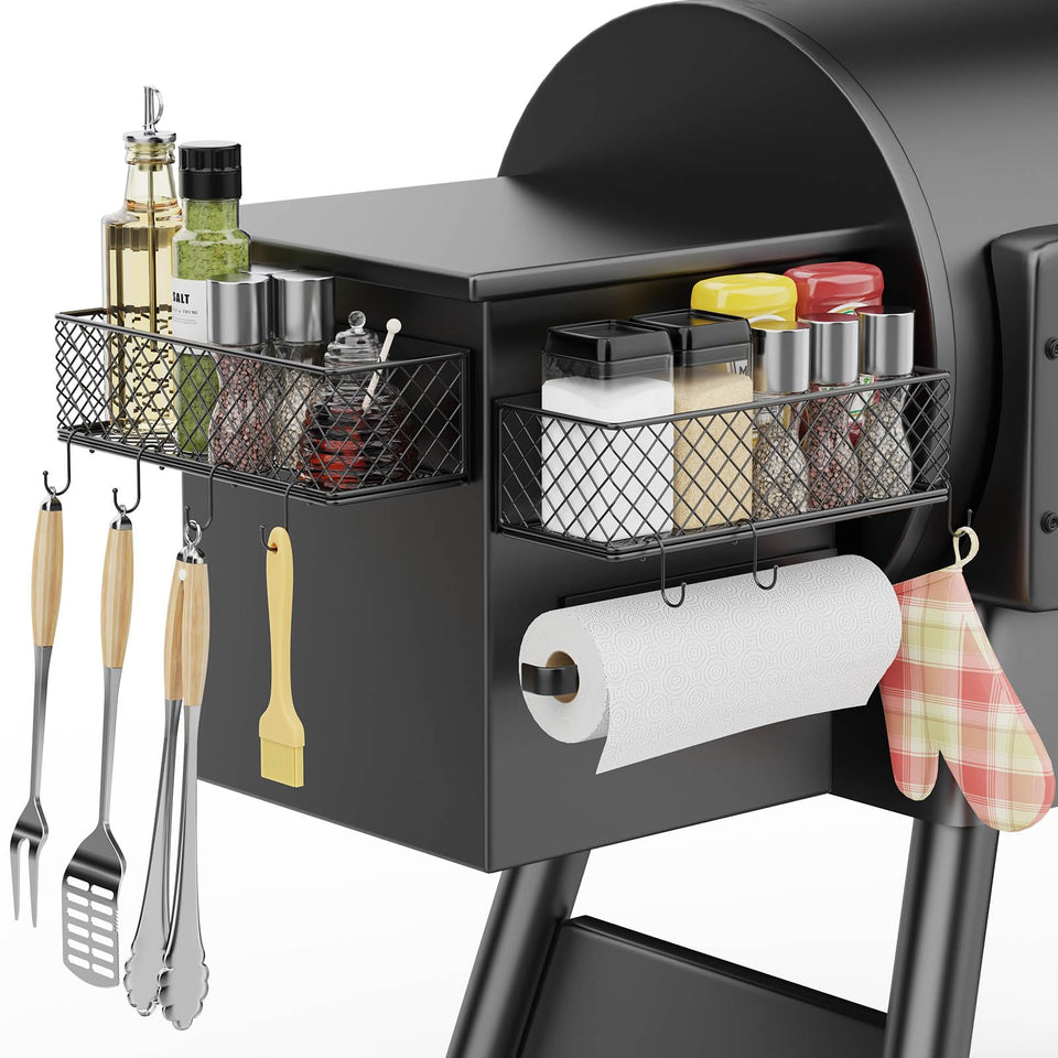 Ormeli magnetic storage bin with strong back adhesion for secure grill setup.