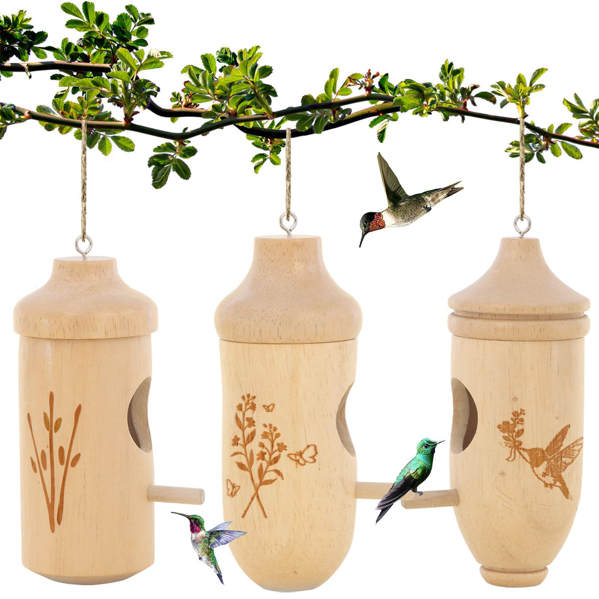 OROGHT hummingbird house in beech wood for durable outdoor use.