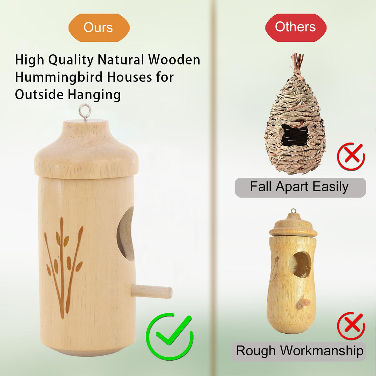 OROGHT hummingbird house with 9/10 inch entrance for safe hummingbird feeding.