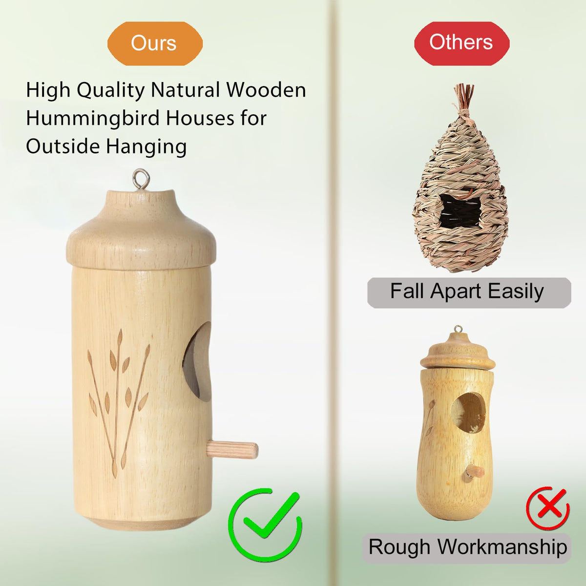 OROGHT hummingbird house with golden-ring hanging feature for easy outdoor use.