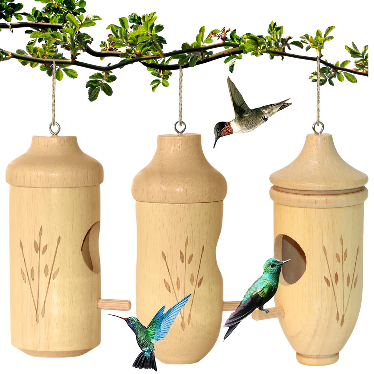 OROGHT hummingbird house natural-beech-wood invites birds to nest in your garden.