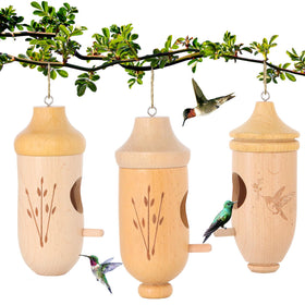 OROGHT hummingbird house in natural beech wood for outdoor nesting and decor