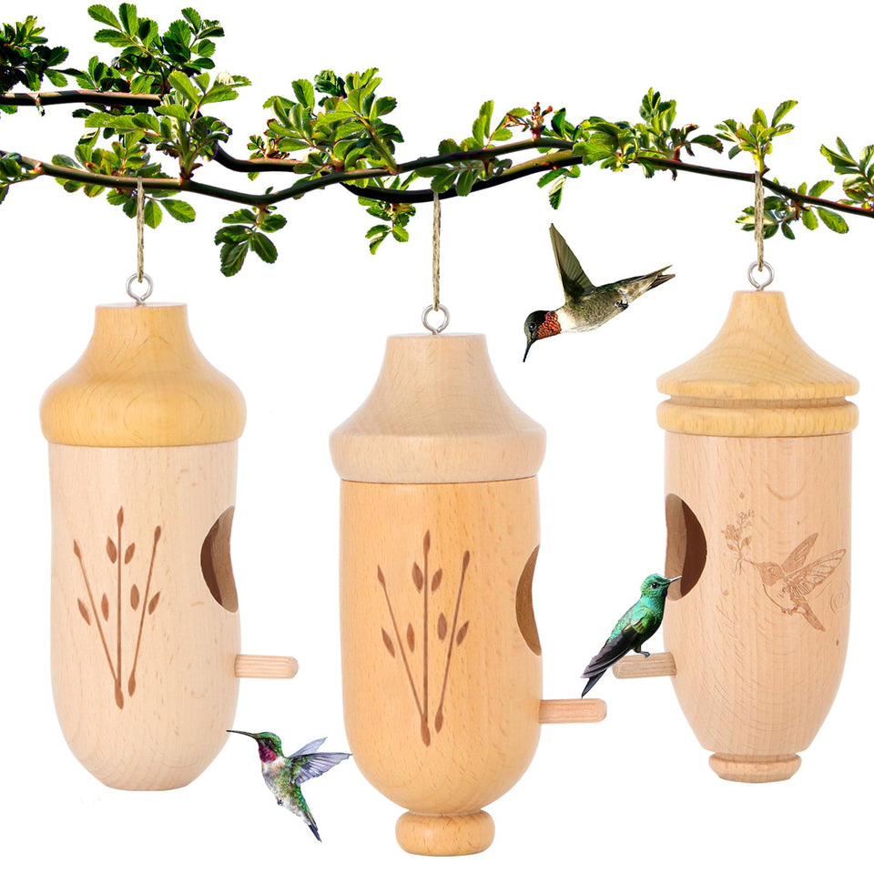 OROGHT hummingbird house in natural beech wood for outdoor nesting and decor