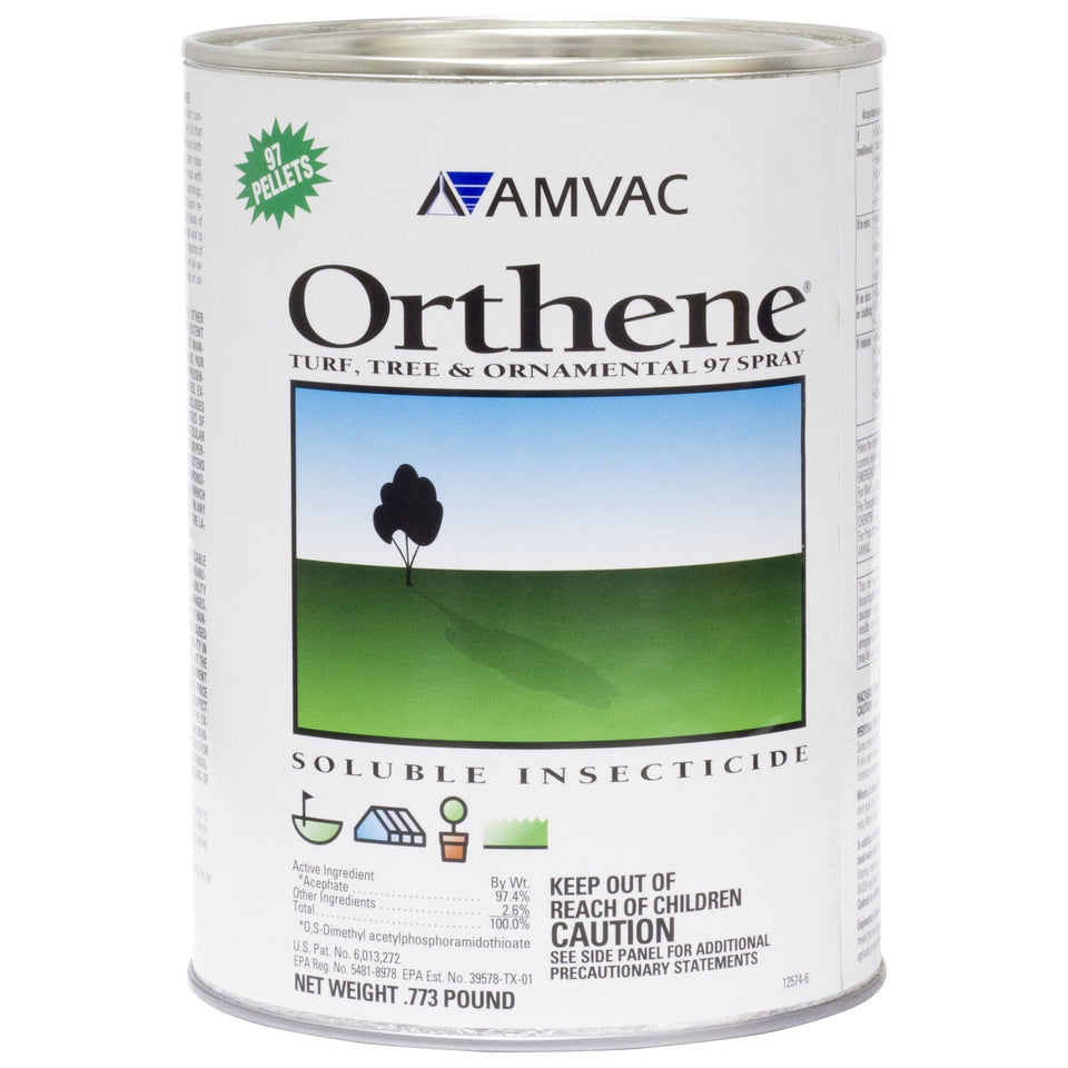 Orthene Acephate 97.4% bottle enables systemic pest protection for turf, trees, and ornamentals