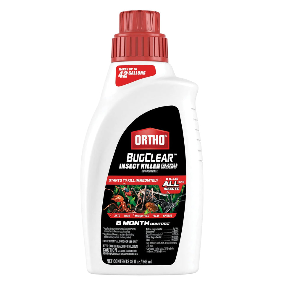Ortho BugClear bottle front view prepared for outdoor pest control.
