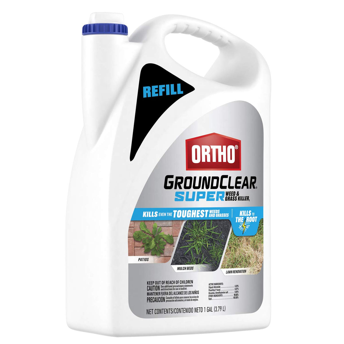 Ortho GroundClear Comfort Wand attached to refill bottle for effortless spraying.