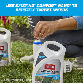 Driveway edge weed control with Ortho GroundClear spray.