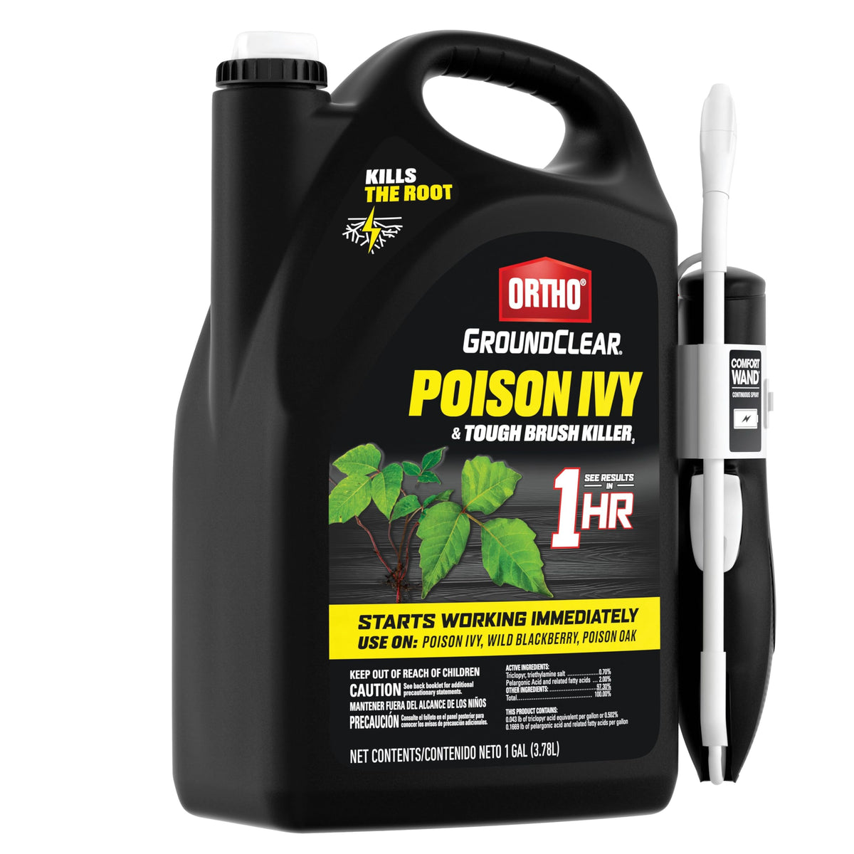 Ortho GroundClear spray along a fence line to protect nearby plants
