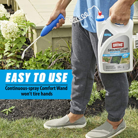 Mulch bed weed treatment using Ortho GroundClear refill.