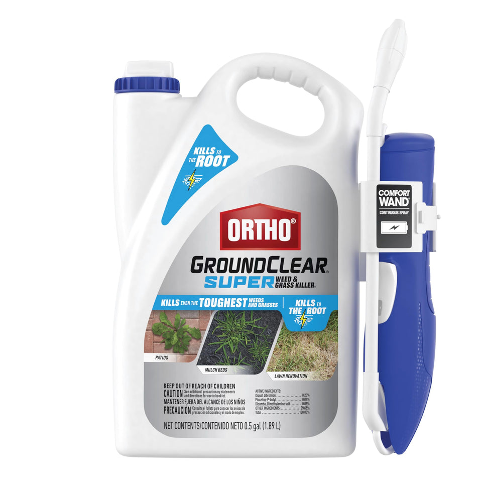 Ortho GroundClear with Comfort Wand targets lawn edges for precise weed control.