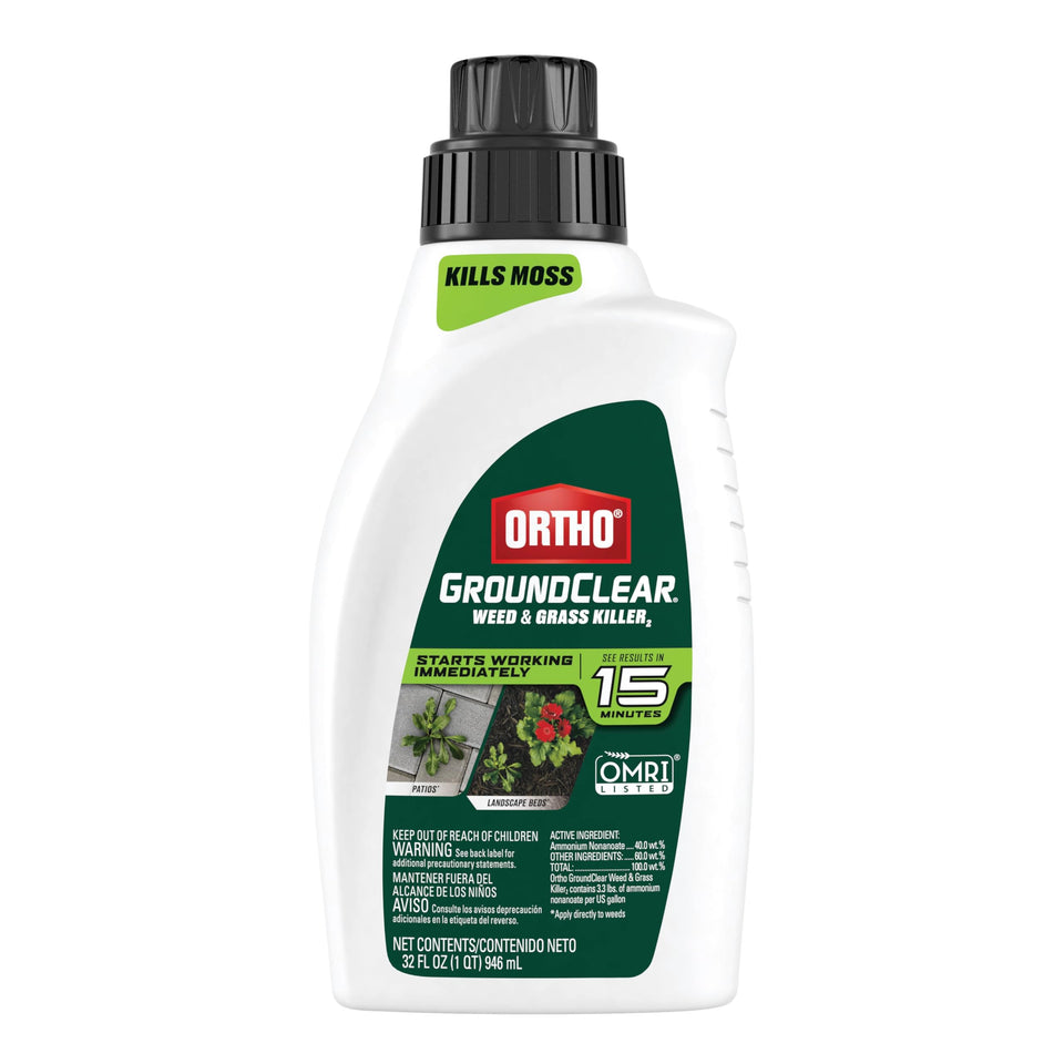 Ortho GroundClear weed killer bottle ready for fast weed control on driveways.