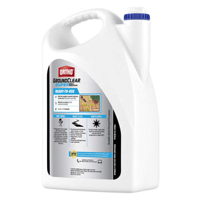 Weeds wilt hours after Ortho GroundClear treatment along lawn edges.
