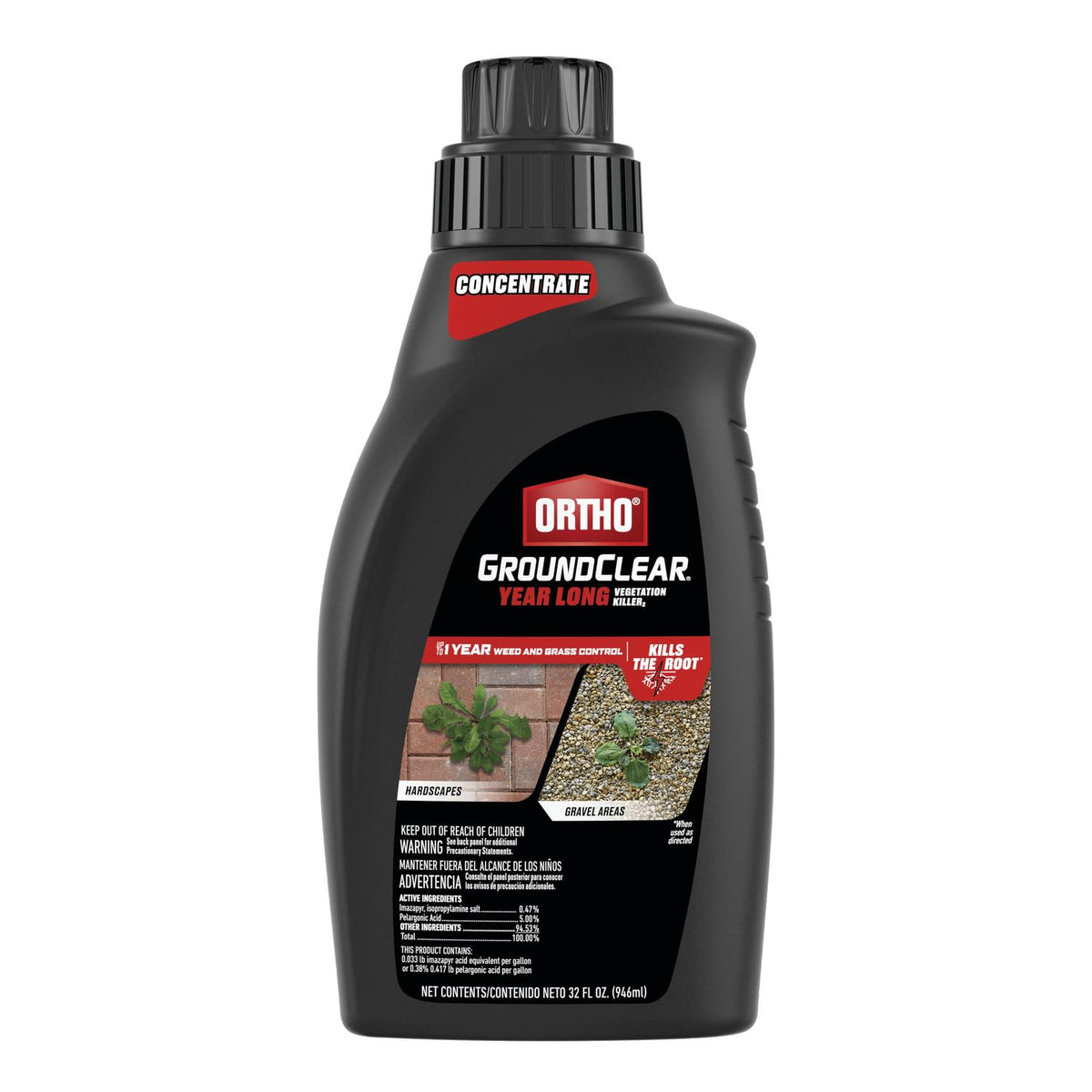Ortho GroundClear Year Long Vegetation Killer2 bottle for fast weed control on hardscapes.