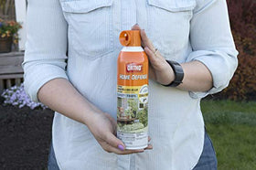 Ortho Home Defense mist on a leaf reaches hard-to-reach pests.