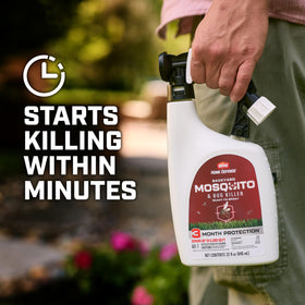 Ortho Home Defense spray lever in use to target mosquitoes and bugs.