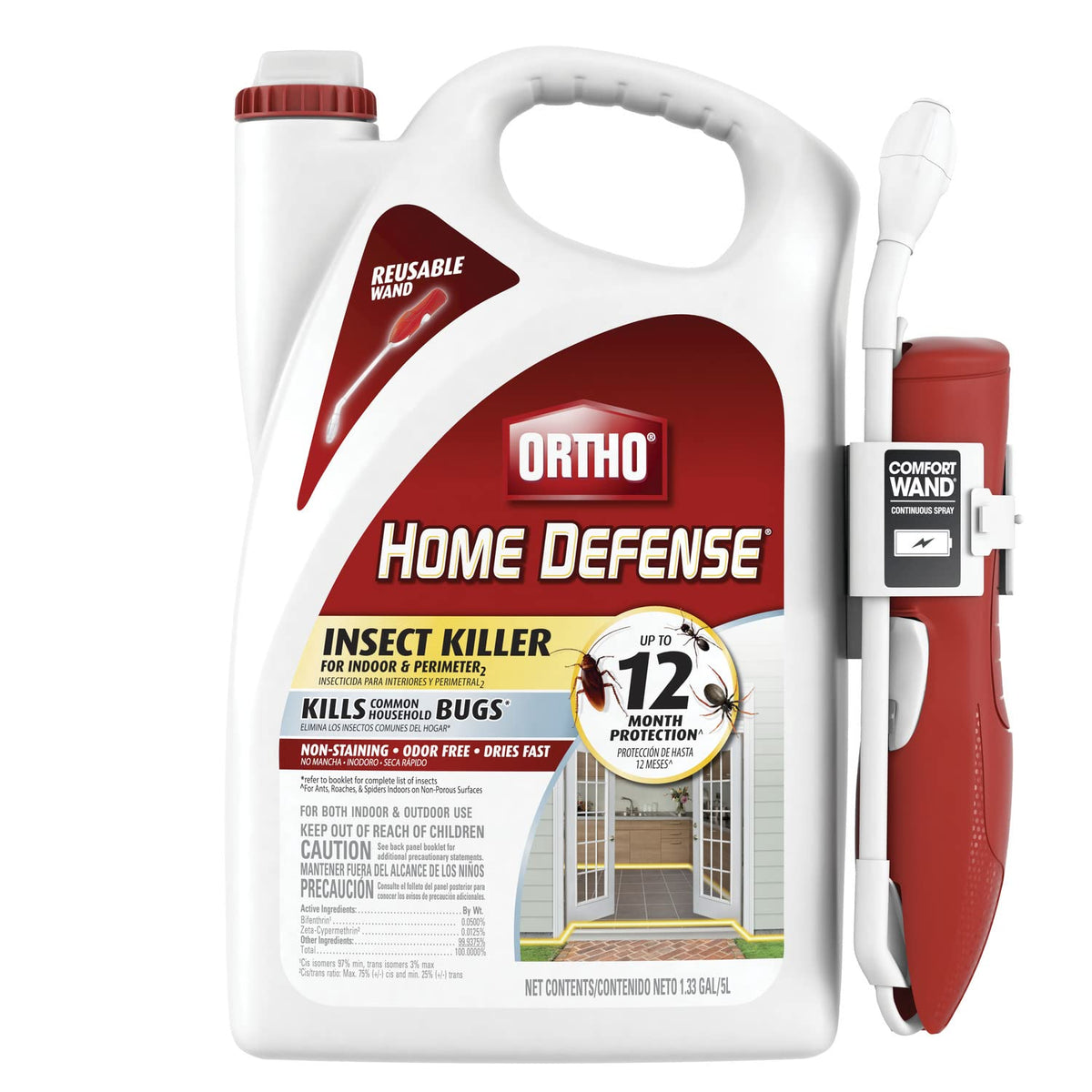 Ortho Home Defense Comfort Wand sprays near a doorway to deter insects indoors.