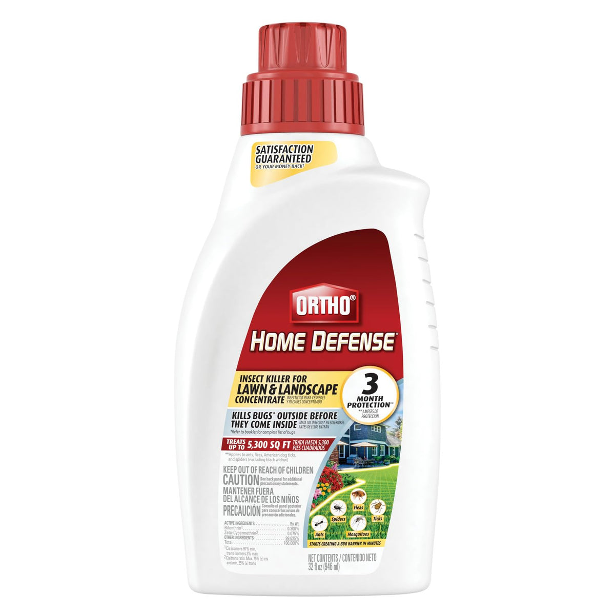 Ortho Home Defense bottle ready for outdoor lawn pest treatment.
