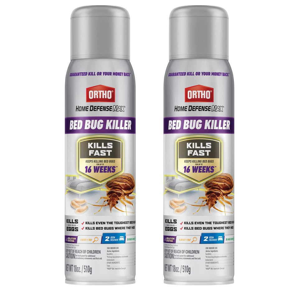 Ortho Home Defense Max Bed Bug Killer spray targets bed bugs for quick relief.