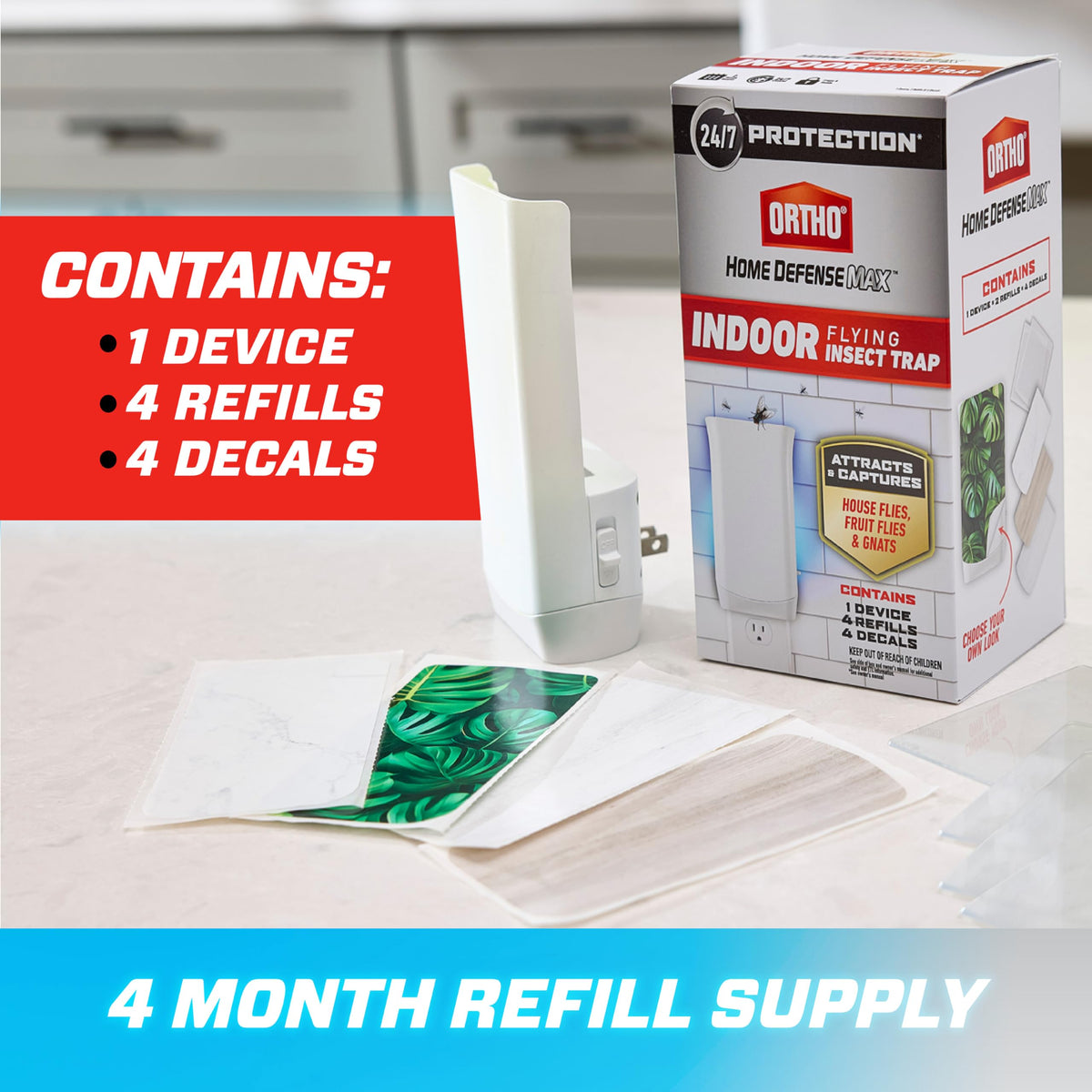 Ortho Home Defense Max kitchen use trap helps reduce flying insects without mess.