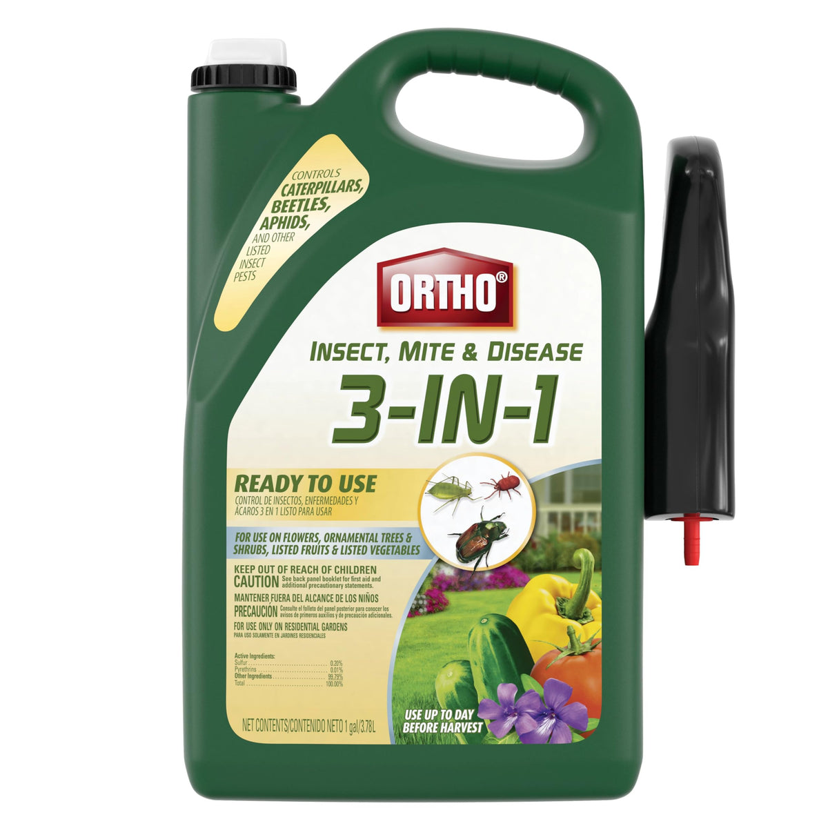 Ortho Insect Mite & Disease 3-in-1 bottle for easy garden protection
