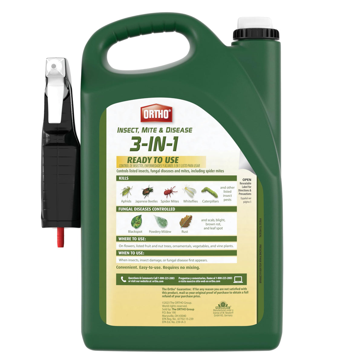 Ortho 3-in-1 spray action protects plants from pests