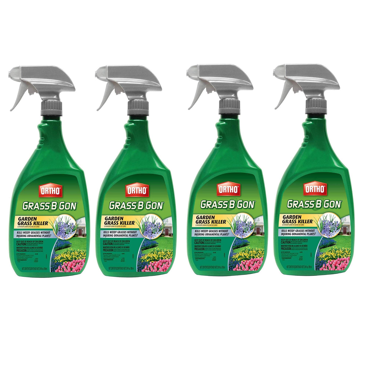 Ortho Lands B-Gon Grass Killer bottle for weed management around ornamentals and shrubs.