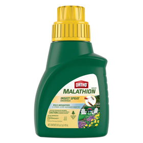 Ortho MAX Malathion bottle for outdoor garden pest control.