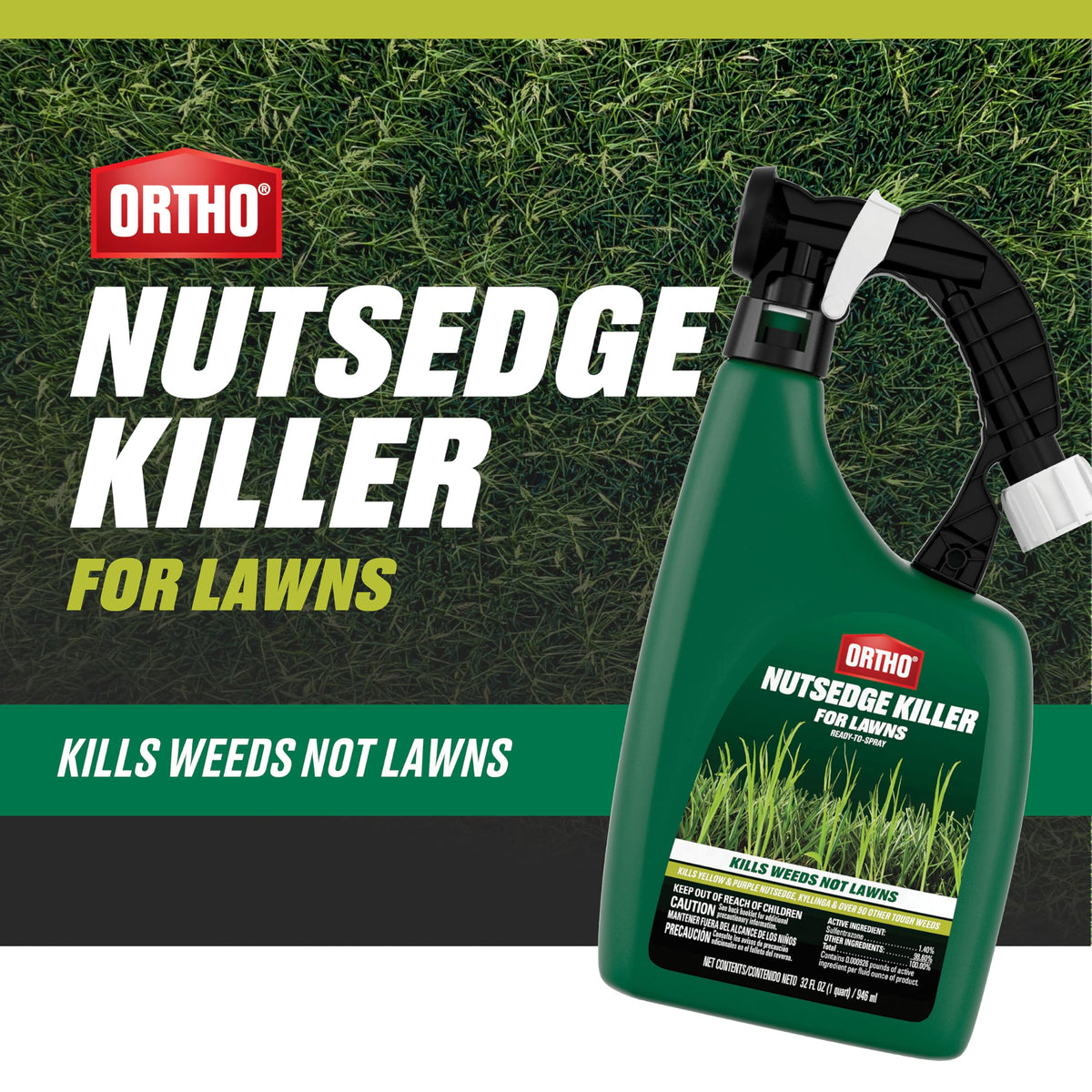 Ortho hose-end sprayer attached for easy lawn application with Nutsedge Killer.