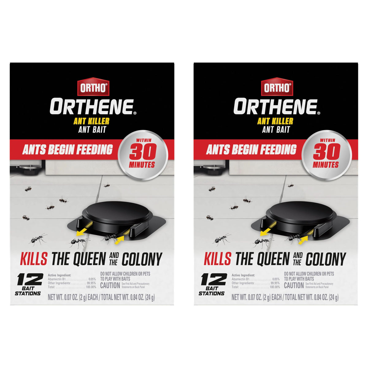 Ortho Orthene Ant Killer Bait shows queen kill action along baseboards reducing ants.