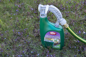 Ortho Weed B Gon lawn treatment applied with spray to target weeds