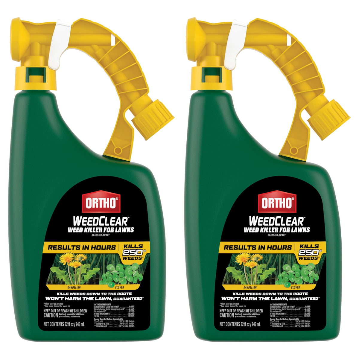Ortho WeedClear bottle label close-up for size and ingredient recognition