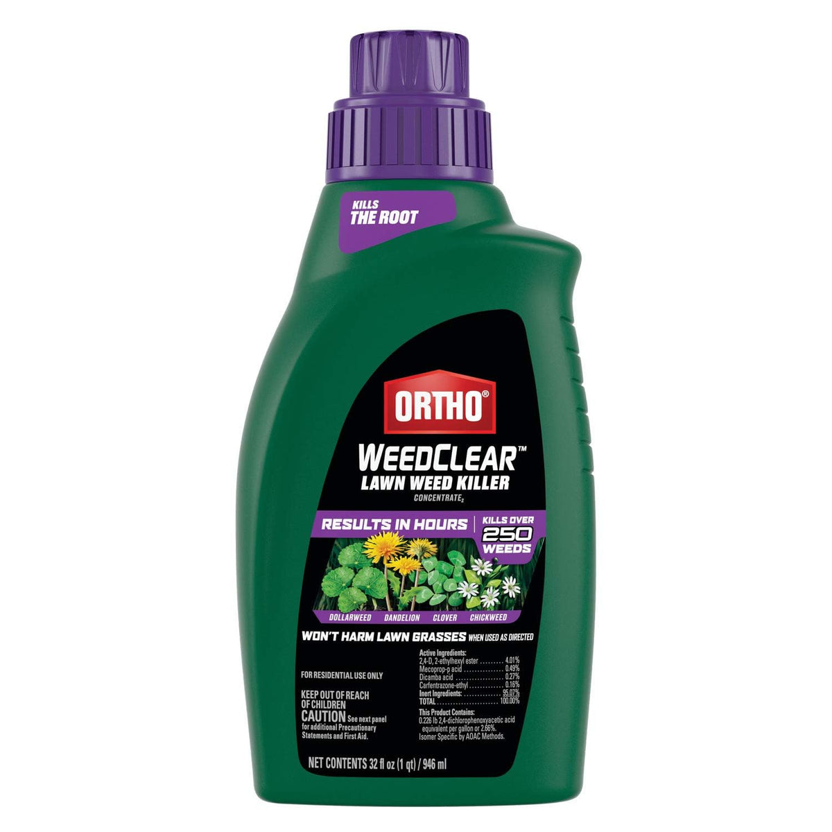 Ortho WeedClear bottle ready for treating broadleaf weeds on lawns.