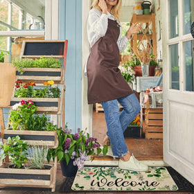 ORTIGIA burlap surface mat features non-slip backing for safer outdoor or indoor use.