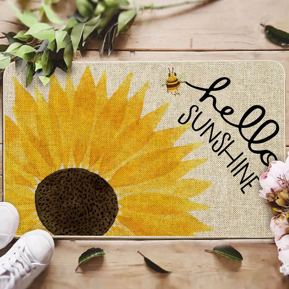 ORTIGIA Hello Sunshine sunflowers door mat back view showing non-slip base