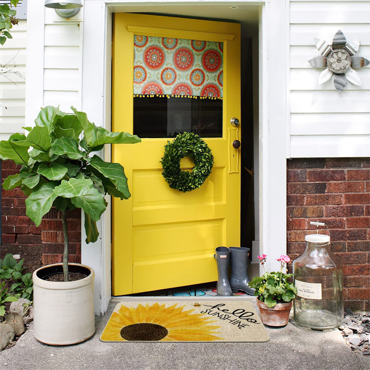ORTIGIA Hello Sunshine sunflowers mat suitable for indoor and outdoor use