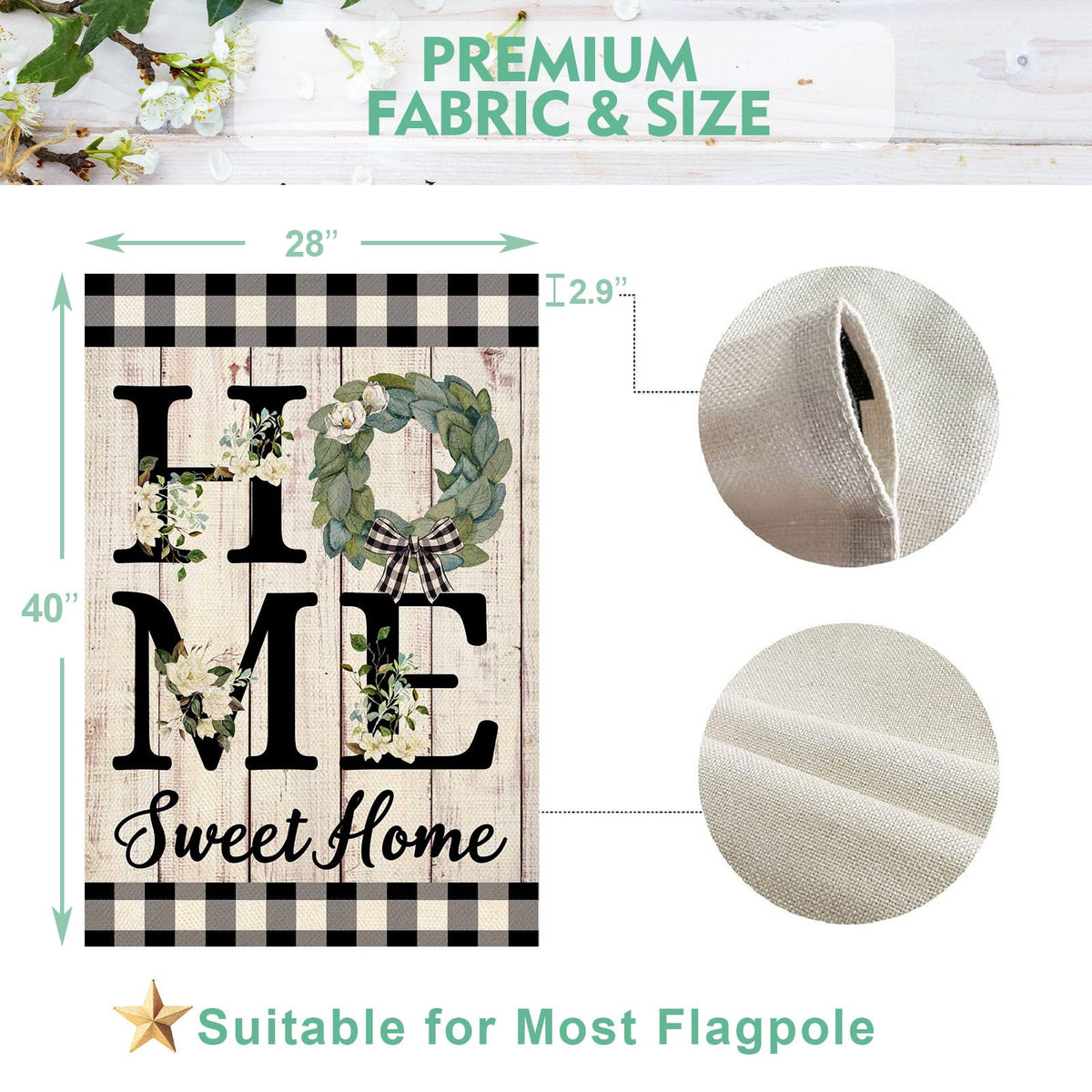 Ortiga Summer House flag decorating front yard or patio with farmhouse flair.