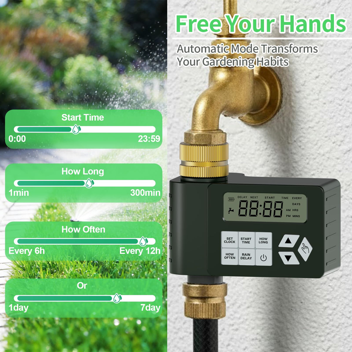 Ortis hose timer with brass inlet for durable outdoor connections.