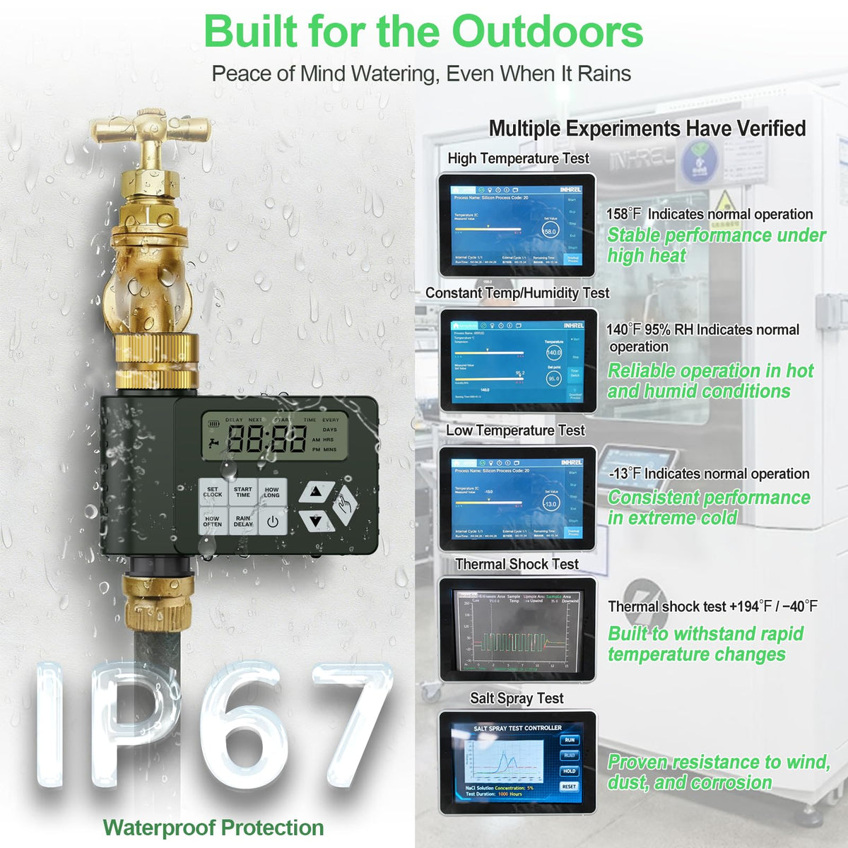 Ortis timer with IP67 sealing for wet weather reliability.