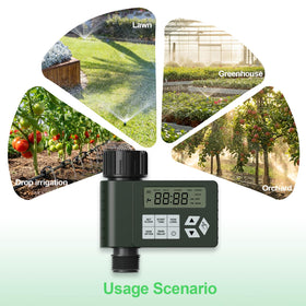 Ortis hose timer garden use shows efficient irrigation for lawn and beds.