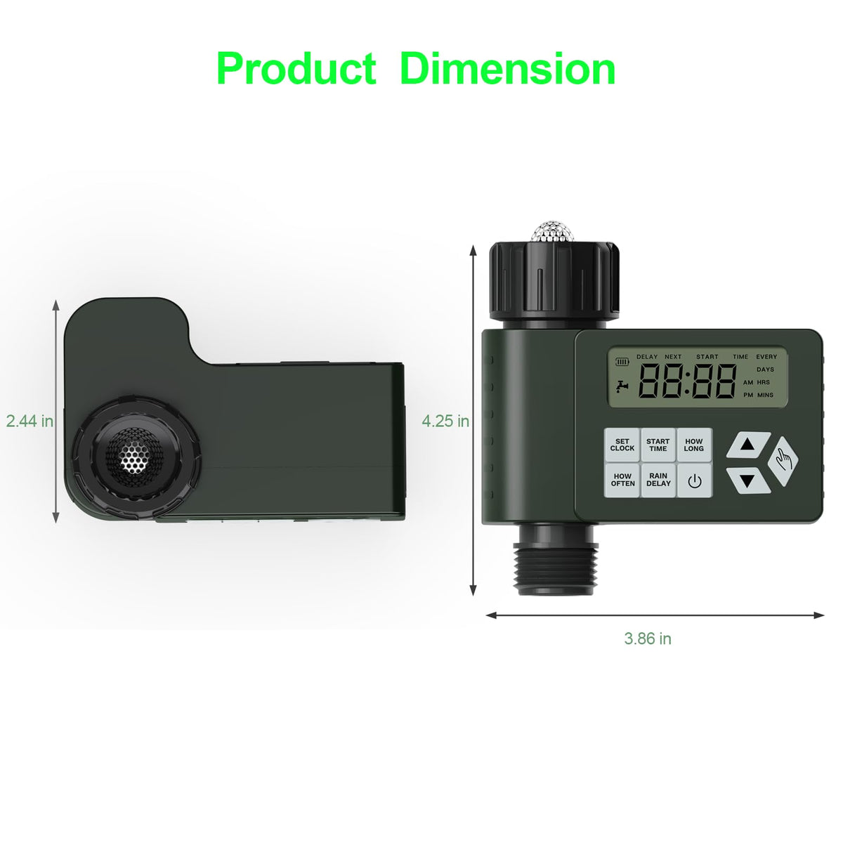 Ortis timer on faucet installation image communicates simple setup and quick duty.