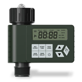 Ortis hose timer outdoor display showing quick scheduling for efficient irrigation.