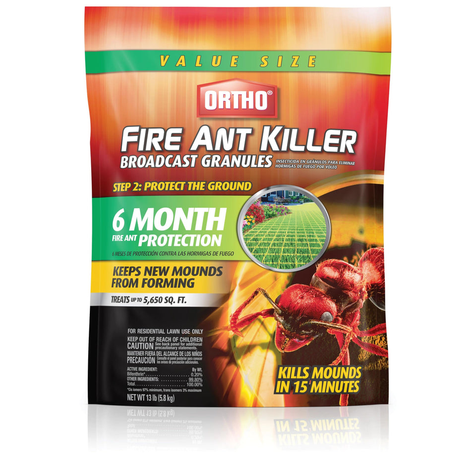 Ortho Fire Ant Killer Broadcast Granules bag ready for outdoor lawn treatment and fast mound control