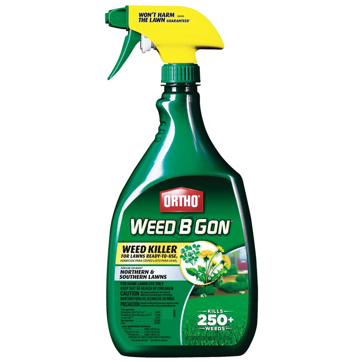 Ortho Weed B Gon weed killer bottle with ready-to-use trigger for fast lawn weed control.