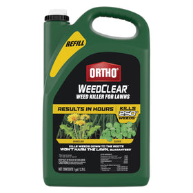 Ortho WeedClear refill bottle pouring for easy lawn weed control