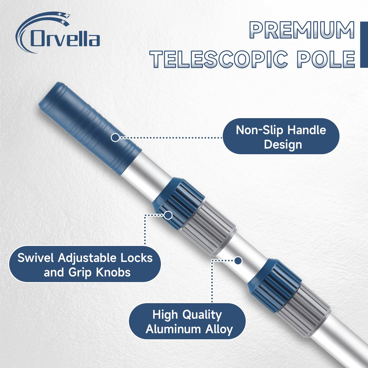 Orvella pool pole with attachments and compatible heads